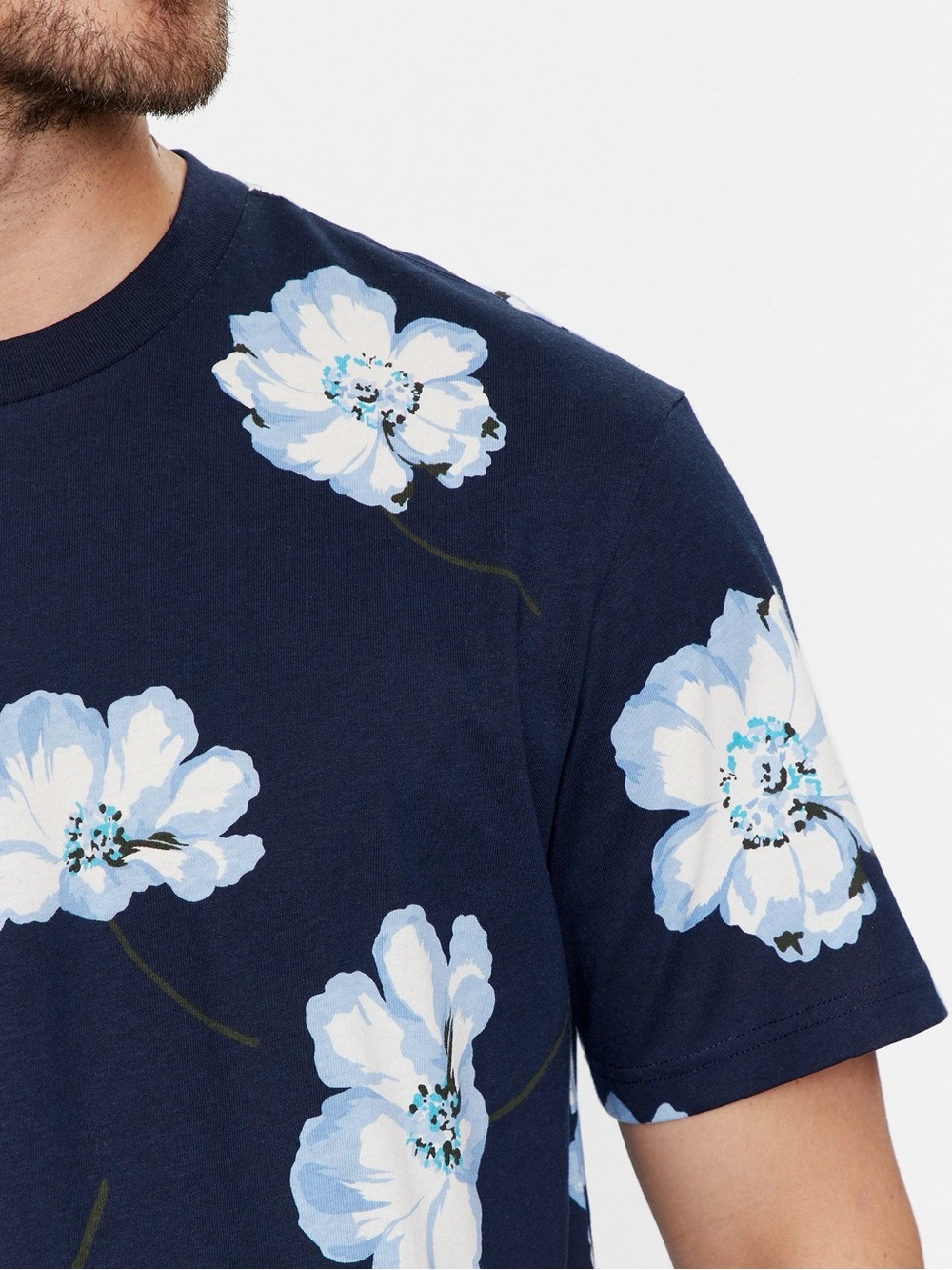 GAP Men’s XXL Navy Blue Floral Print T Shirt Crewneck Cotton Relaxed NWOT Casual